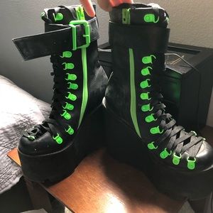 Dolls kill Neon green & black platforms